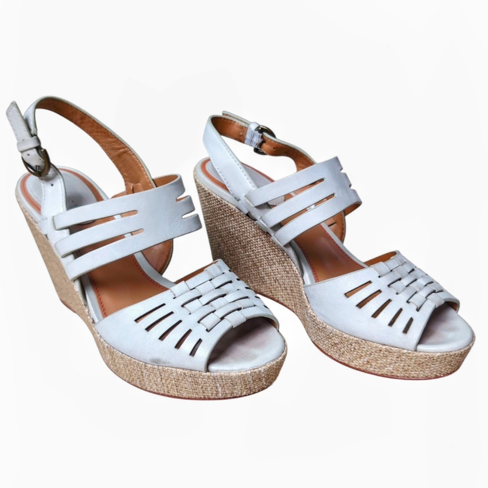 H.S. TRASK WILLOW Mint Green Leather Platform Wedge Sandals Women's Size 8